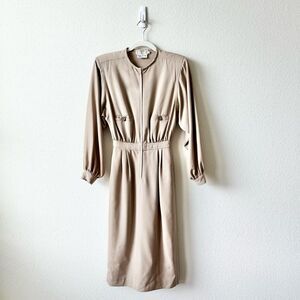 Vintage Valentino Missy Wool Long Sleeve Dress in Tan Size 38 XS